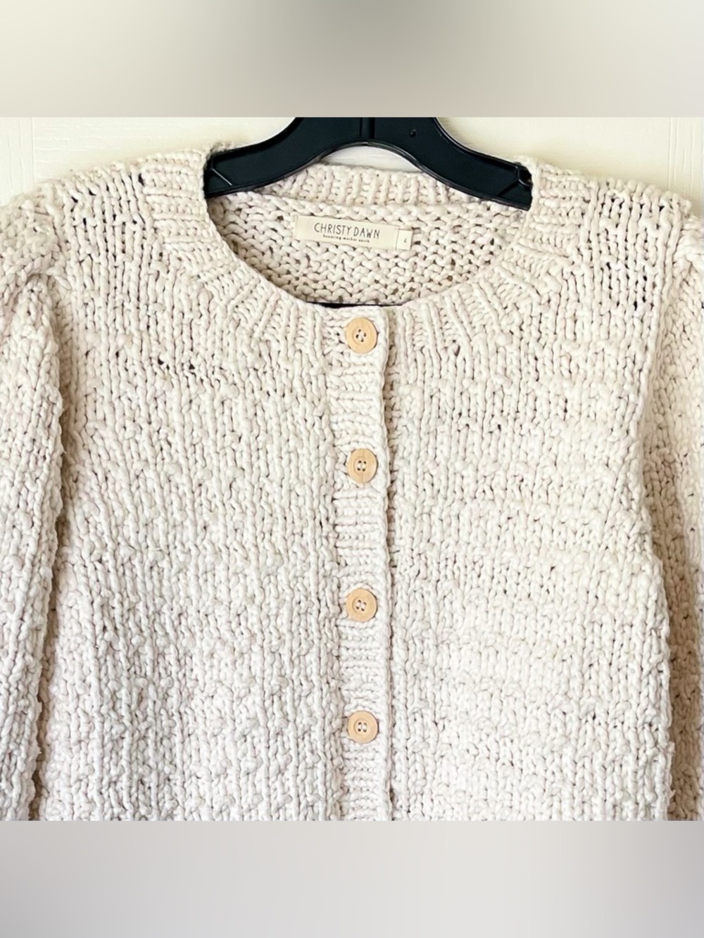 Christy Dawn Nola Cardigan Chunky Knit Cotton Creme Large EUC - Picture 5 of 12